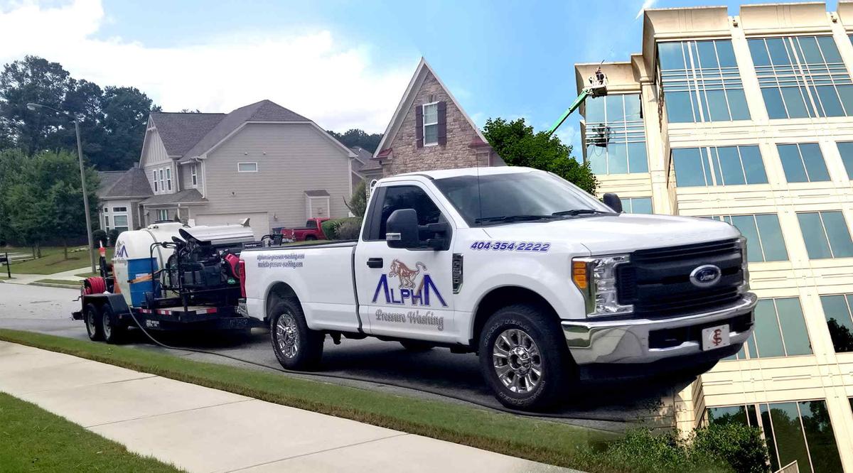 Professional pressure washing service in action